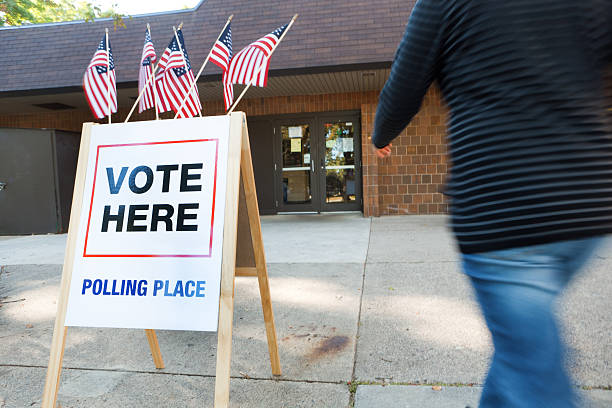 Polling Place signage with American flags