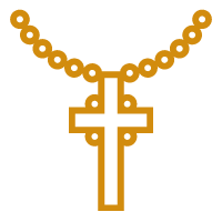 A cross with a chain on a black background.