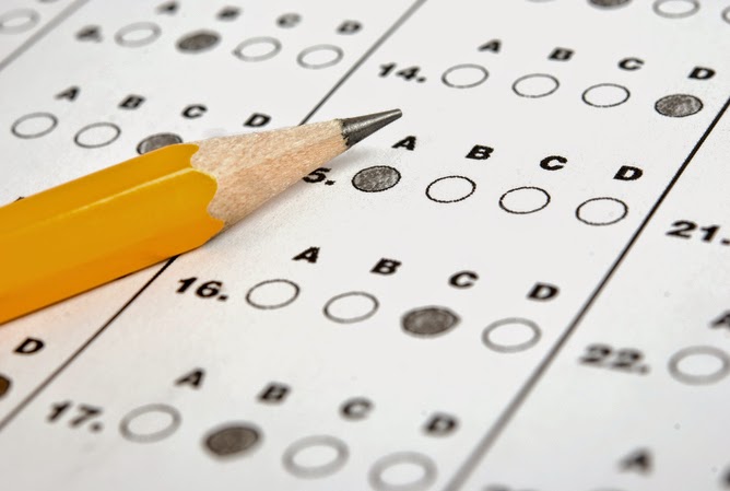A pencil sits on top of a test sheet.