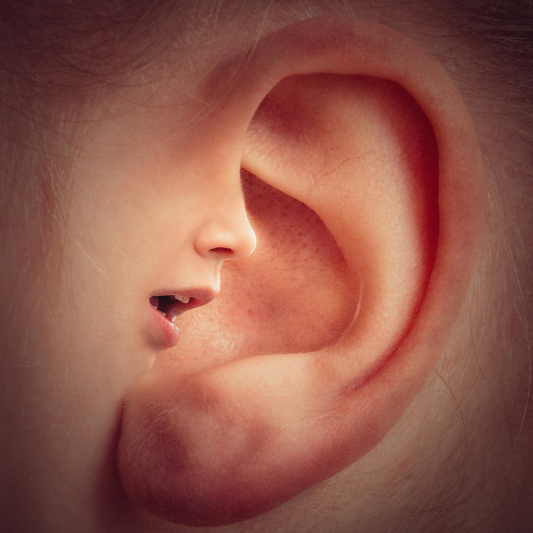A close up of a child's ear.