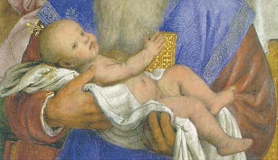 closeup shot of the painting of Christ child