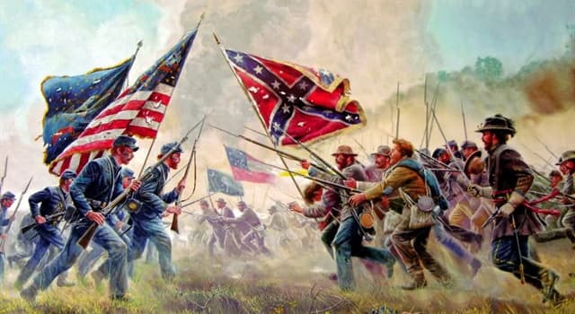 A painting of confederate soldiers and flags.