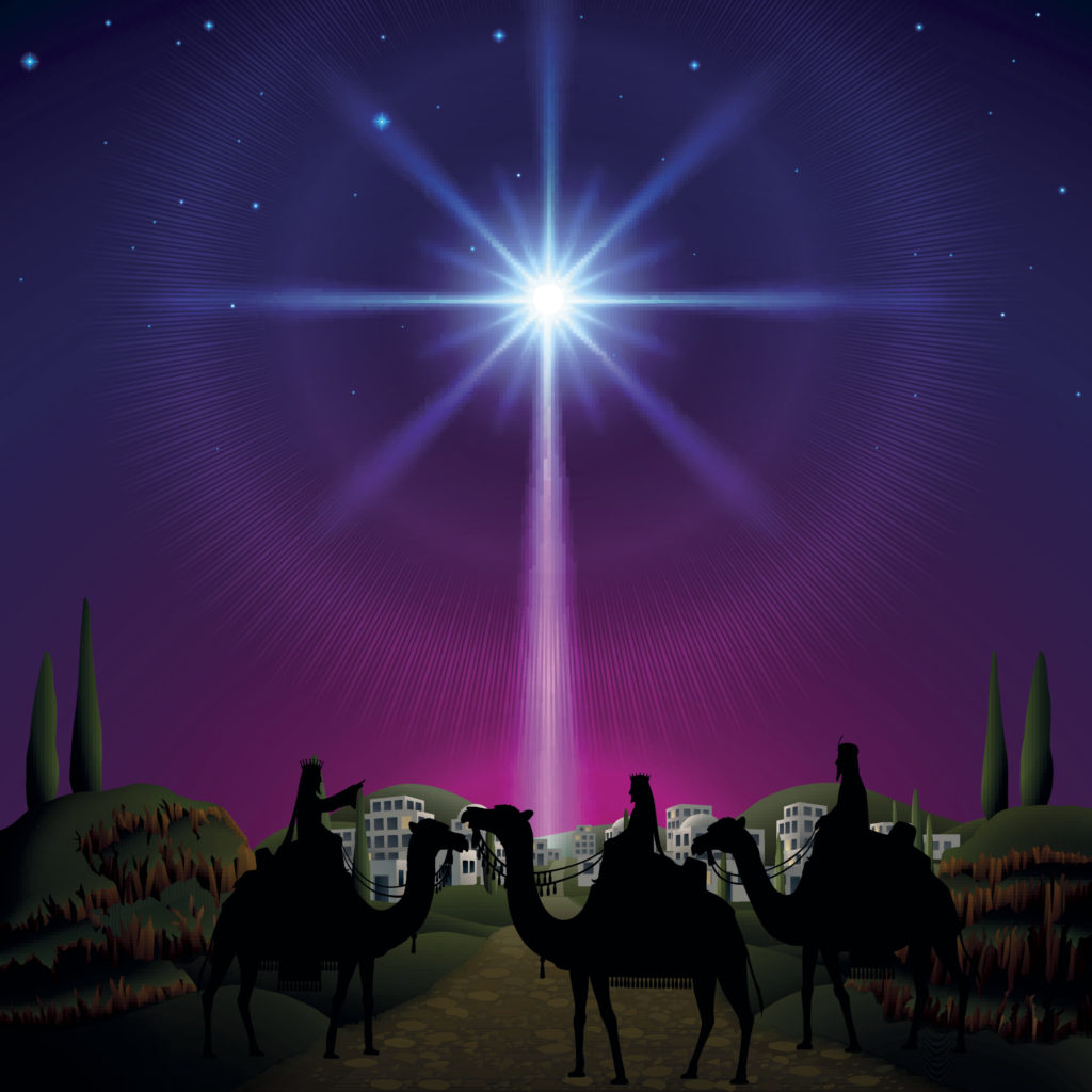 Three Wise Men Follow Star Bethlehem Vector