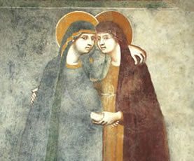 A painting of two women standing next to each other.