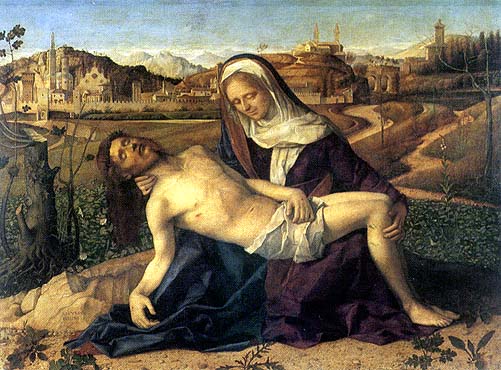A painting of jesus laying on the ground with a woman.