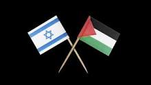 Two israeli and palestinian flags crossed on a black background.
