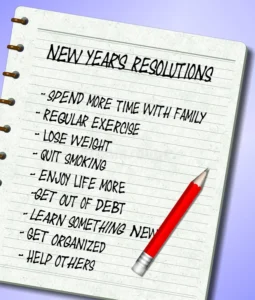 A picture of the new year resolutions written on a paper