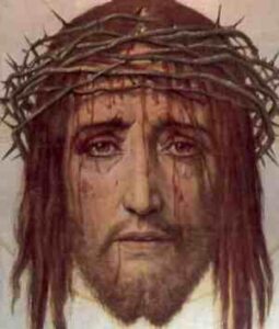 A picture of Jesus christ with thrones crown on the head